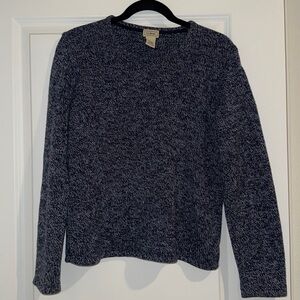 LL BEAN Sweater Women Medium Marled Blue Pullover 100% Cotton Boxy